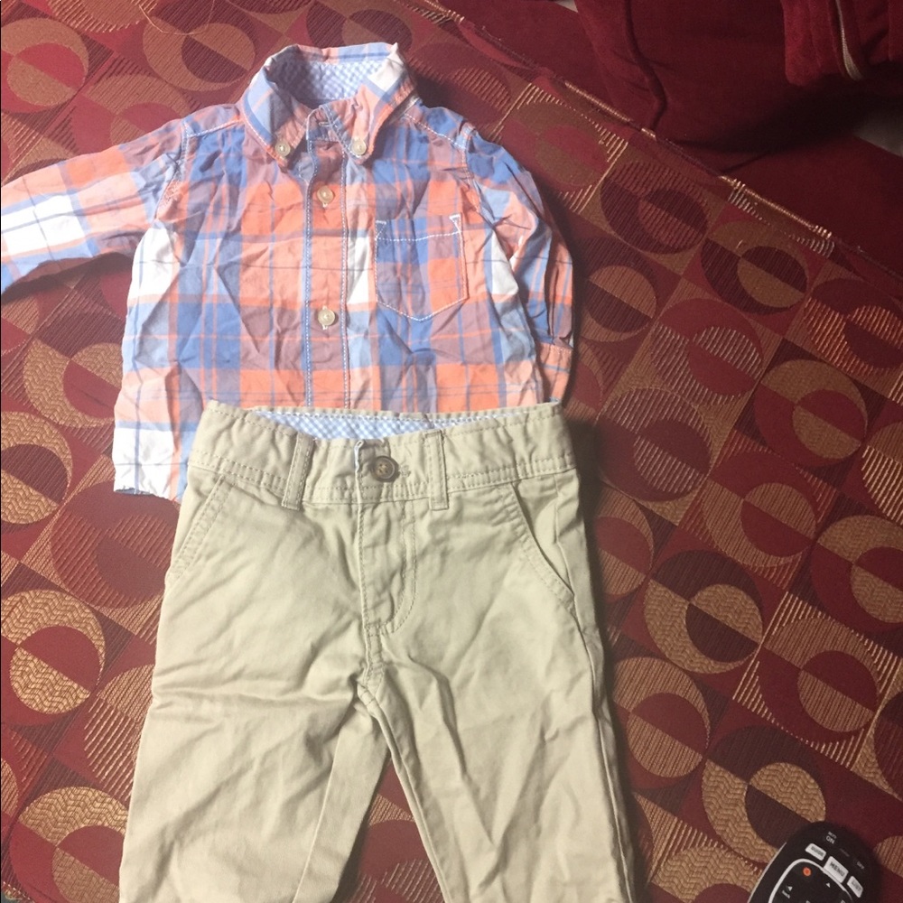 Boys plaid shirt and khakis
